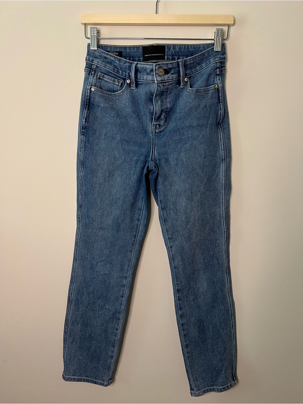 White House Black Market Straight-Leg Midwash Blue Jeans